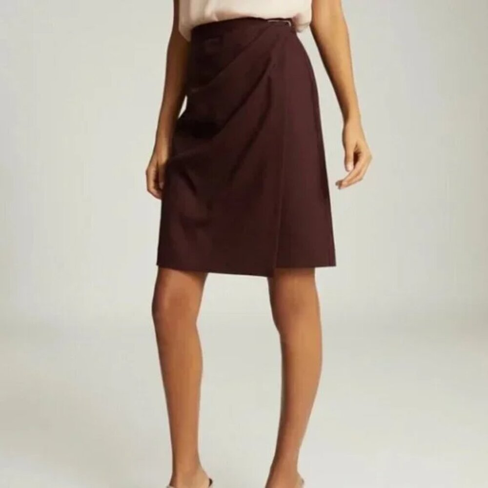 Reiss Freya Tailored Pencil Skirt Wool Berry Maroon‎ Burgundy Women's Size 2
